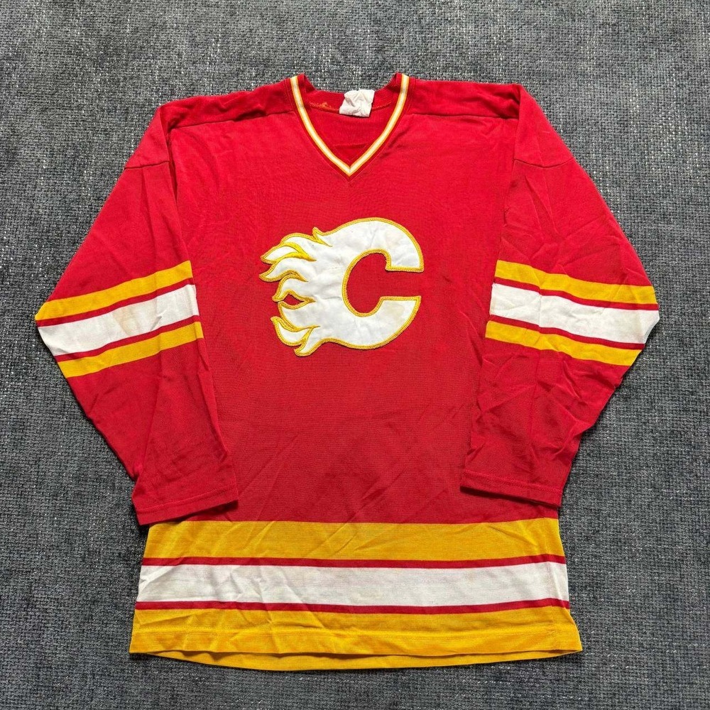 Vintage Calgary Flames NHL Jersey‎ Mens XL Red 80s Hockey Mesh Streetwear